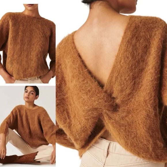 ba&sh Sweaters - New ba&sh Crossback Love Knot Twist Back Alpaca Blend Sweater Brown Women 6 NWOT